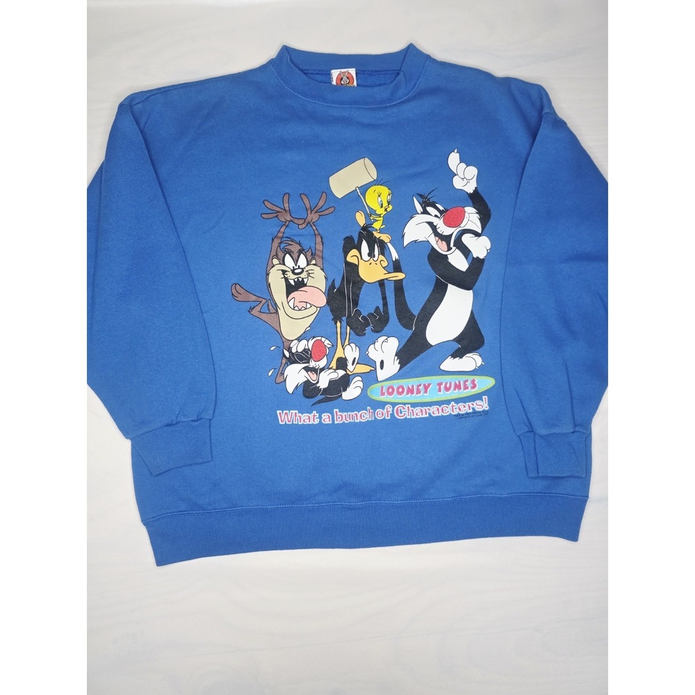 Vintage 1997 Looney Tunes Characters Sweatshirt Blue Jerry Leigh Taz Daffy L/XL